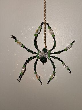 Beaded Green Spider Ornament
